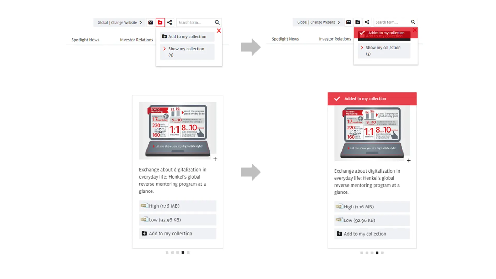 
Dopo aver aggiunto pagine o singoli elementi alla tua Raccolta riceverai una notifica di conferma