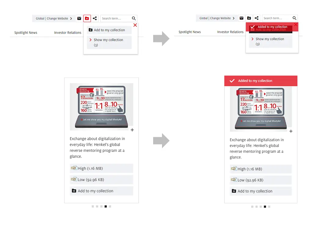 
Dopo aver aggiunto pagine o singoli elementi alla tua Raccolta riceverai una notifica di conferma